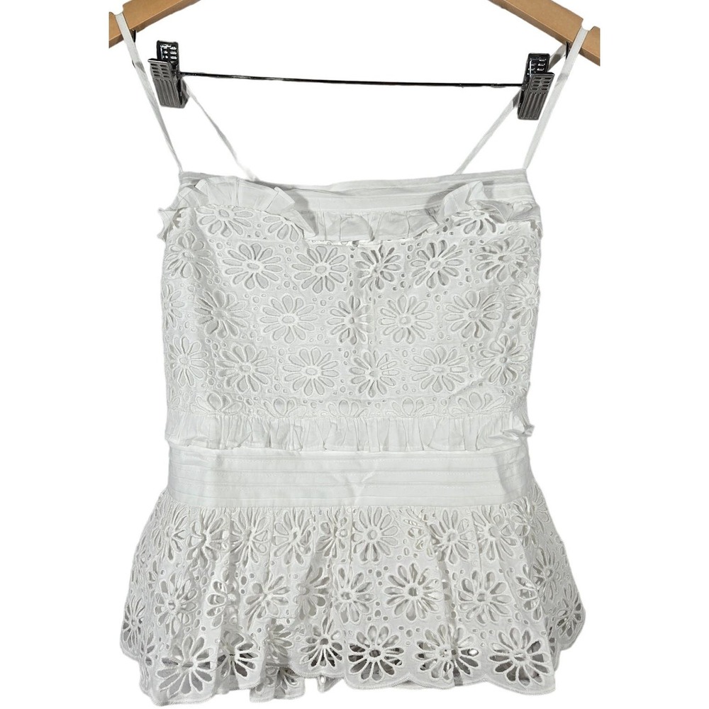 J. Crew Jessie Eyelet Smocked Peplum Top‎ White Cotton Size S NWT BR650